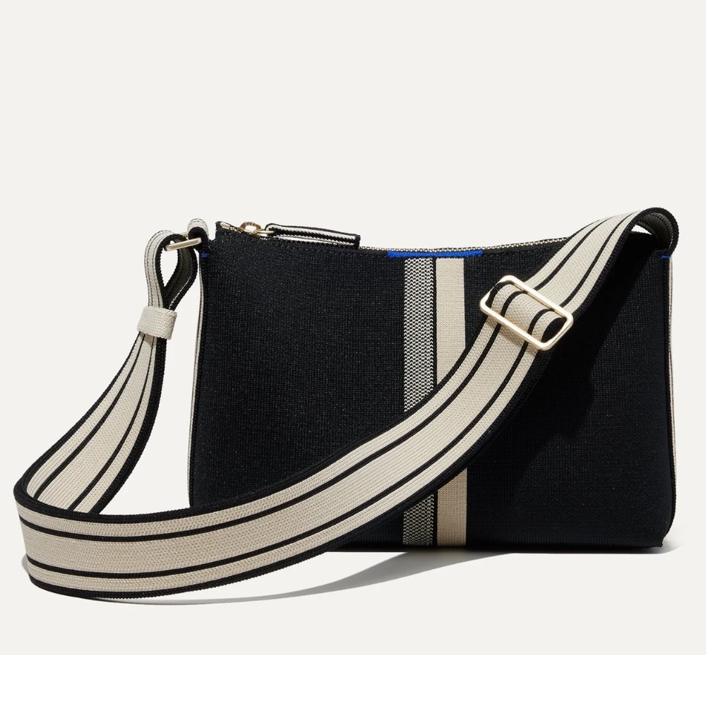 🆕 Rothy's Black Ivory Stripe Crossbody Bag Purse Shoulder Bag Sleek Pocket Zip